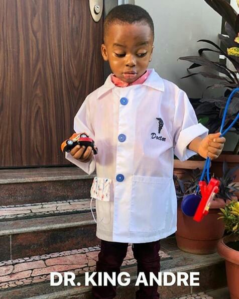 Sweet Mother,Tonto Dikeh, Dresses Her Son, King Andre As A Doctor