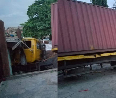 Tragedy Averted As Truck Rammed Into a Shop at Ojodu, Lagos after Brake Failure [Photos]