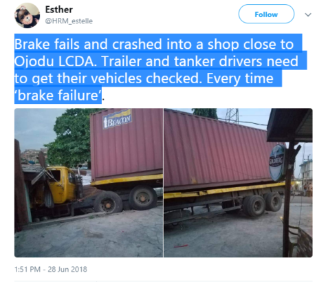 Tragedy Averted As Truck Rammed Into a Shop at Ojodu, Lagos after Brake Failure [Photos]