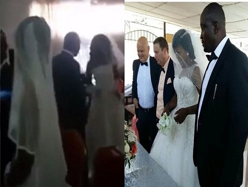 Serious Drama As Bitter ‘Side Chick’ Dressed In Bridal Gown Disrupts Wedding Ceremony of Her Lover [Video]