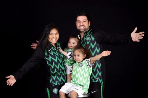 Lovely Photos of White Couple and Their Kids Rocking the Super Eagles jersey [Photos]