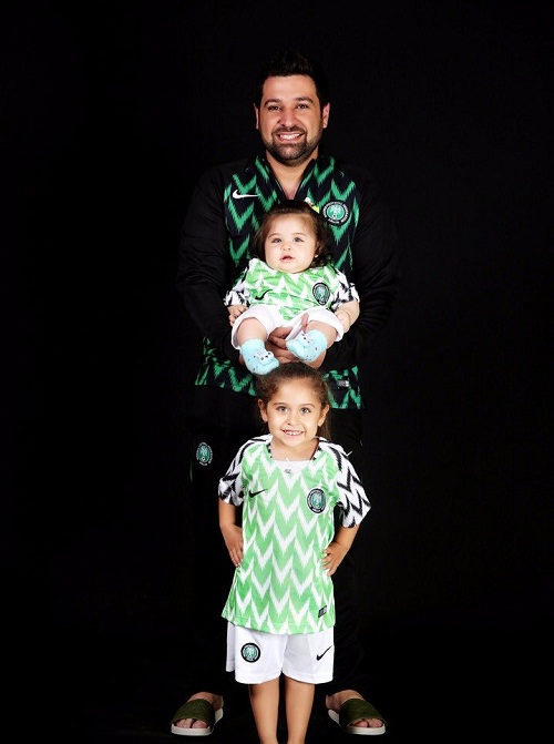 Lovely Photos of White Couple and Their Kids Rocking the Super Eagles jersey [Photos]