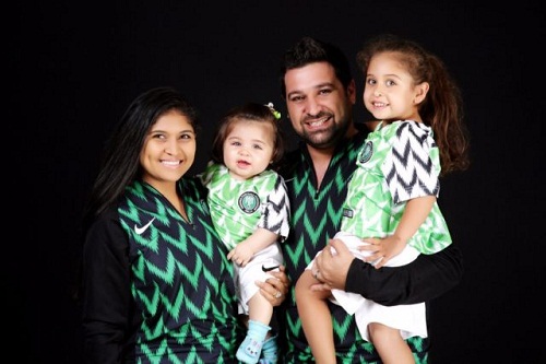 Lovely Photos of White Couple and Their Kids Rocking the Super Eagles jersey [Photos]