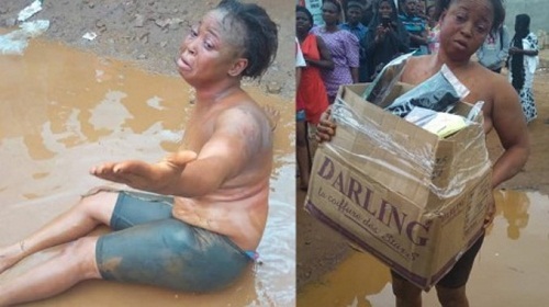Female Thief Paraded N. @. K. E. D For Stealing Hair Extensions [See Photos]