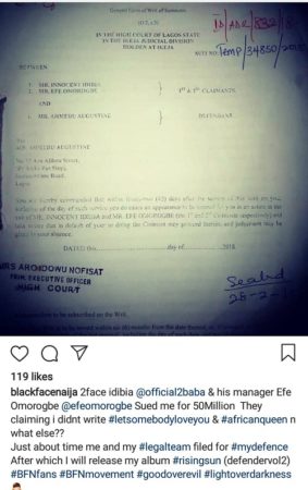 2face Idibia Sues Blackface for N50 Million over who is the real owner of ‘African Queen’