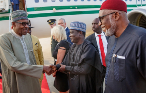Photos Of President Buhari As He Arrives Netherland For ICC 20TH Anniversary 