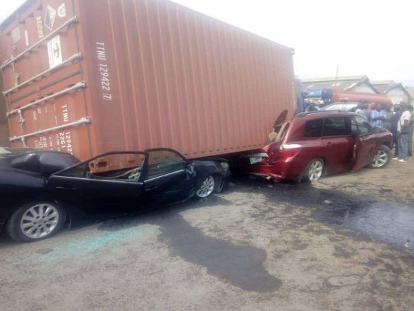 Major Tragedy Averted As Container Falls on Cars in Apapa, Lagos [Photos]