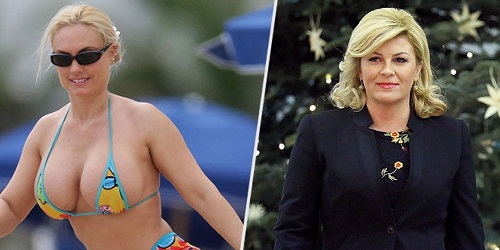 See Photos Of Croatian Female President At The World Cup, That Is Making Football Fans Drool On Bench!