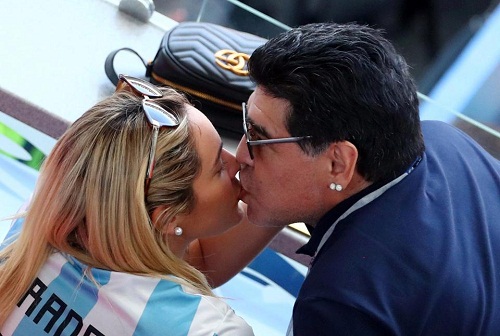 Russia 2018: Photos of Maradona Kissing a Blonde Lady in the Stadium While France Thrashed Argentina [Photos]