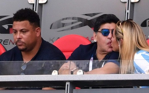 Russia 2018: Photos of Maradona Kissing a Blonde Lady in the Stadium While France Thrashed Argentina [Photos]