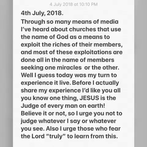 End Time Pastor Ask Congregation to Pay Before They Can Touch Him [Photos]