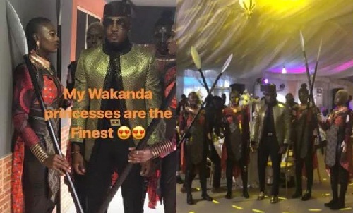 Lagos Socialite and Big Boy, Pretty Mike Storms DJ Consequence’s Wedding With His Wakanda Princesses [Photos]