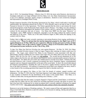 ‘My Contract Has Expired And I Am No Longer Affiliated To Eric Many’ –Runtown Reveals 