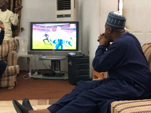 Bukola Saraki Shares Photos Of Himself While Watching Spain Vs Russia Match Yesterday But Nigerians Spotted Something Else [Photos]