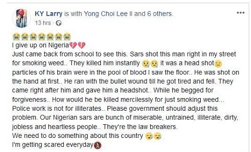 Again, SARS Operatives Allegedly Kill Man for Smoking Weed in Port Harcourt