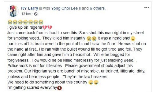 Again, SARS Operatives Allegedly Kill Man for Smoking Weed in Port Harcourt