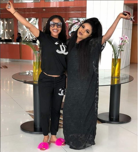 Tonto Dikeh Professes Love to Bobrisky As They Both Step Out In Black [Photos]