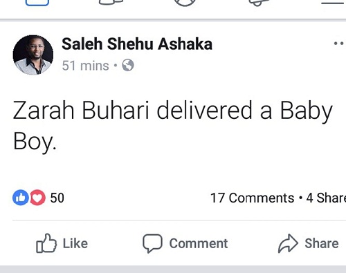 President Buhari’s Daughter, Zahra and Husband Welcome Their First Child