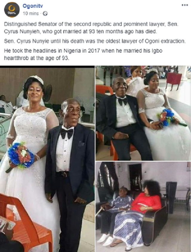 Cyrus Nunyieh, 88-Year-Old Senator Dies Months after Marrying a Younger Bride