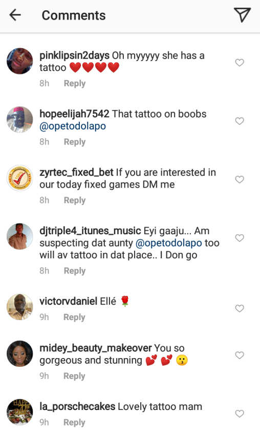 Fans Goes Wild As Police Pro, Dolapo Badmos Flaunts Her Breast Tattoo [Photos]