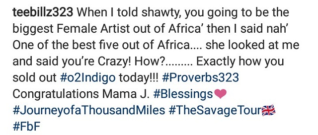 FRIENDLY EX! Teebillz Congratulates Tiwa Savage wholeheartedly As She Sells out O2 Indigo in London