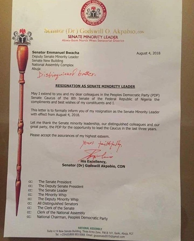 BREAKING: Days after Meeting with Buhari in London, Akpabio Resigns as Senate Minority Leader, To Become the Senate President [Details Inside]