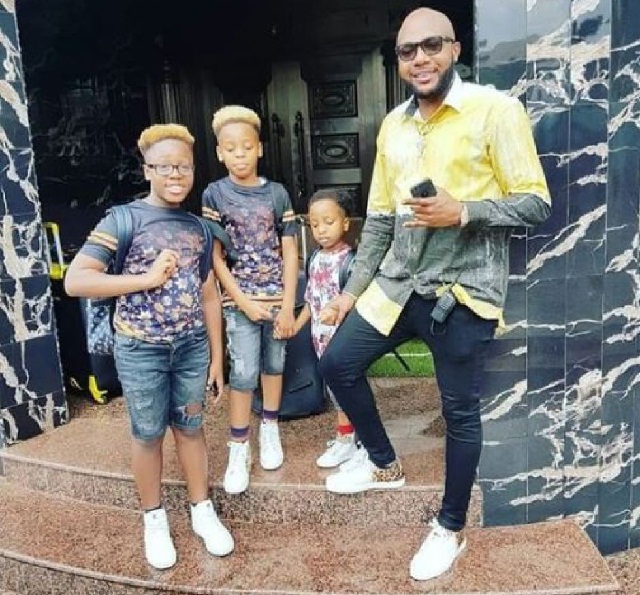 Lagos Socialite And Businessman,E-Money, Steps Out With Sons Who Are Rocking The Blonde Hairstyle [Photos]