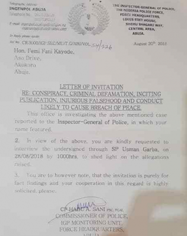 Police Invite Femi Fani-Kayode for Alleged Conspiracy