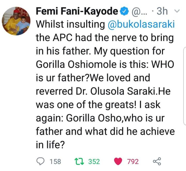 Angry Femi Fani Kayode Changes Adams Oshiomole's Name To ''Gorilla Osho''