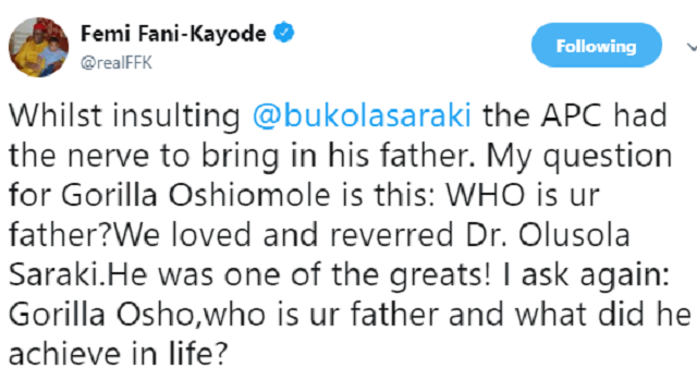 FFK again attacks Adams Oshiomole, calls him a very ugly Gorilla