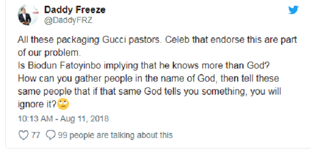 I Will Disobey God If He Tells Me That Sowing Of Seed Doesn’t Work – Pastor Fatoyinbo [See How Daddy Freeze Reacted]