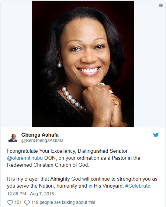 Tinubu present as wife, Senator Oluremi Ordained as Assistant Pastor Of Redeemed Christian Church [Photos]