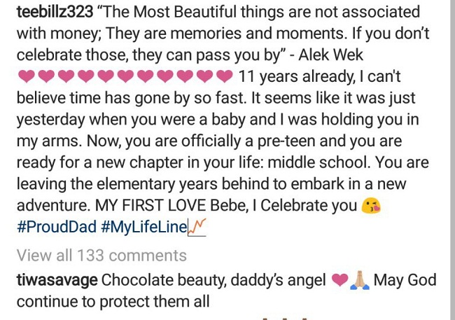 Tiwa Savage Comes For Ex-Hubby, Teebillz, After He Posted A Picture Of His 11-Year-Old Daughter, See What She Said [Photo]
