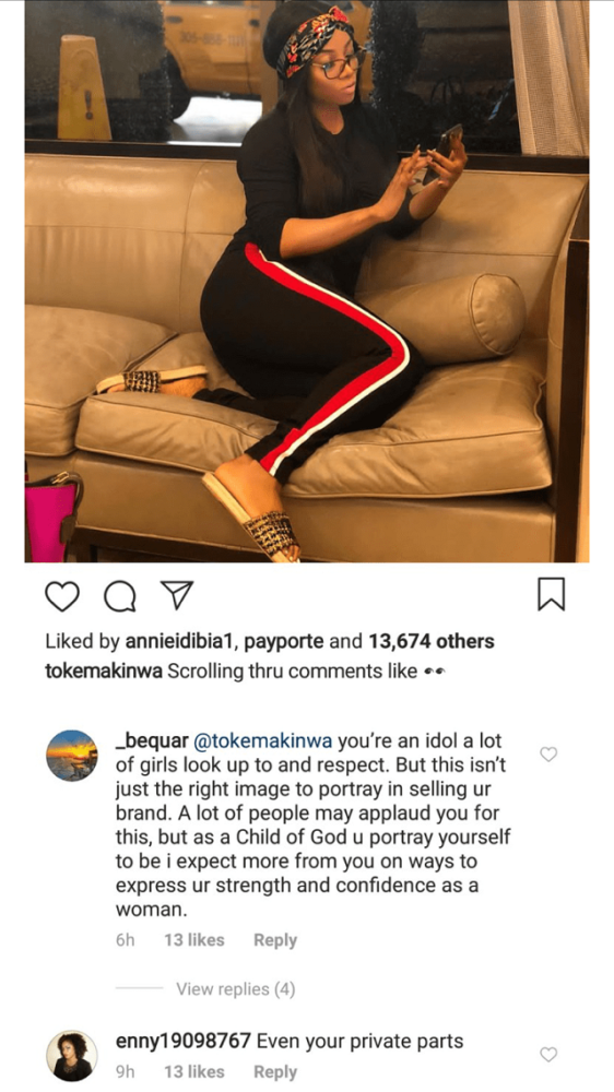 Instagram Users Trolls Toke Makinwa For For Removing Her Clothes, Pants And Bra In Her New Picture [Photos]
