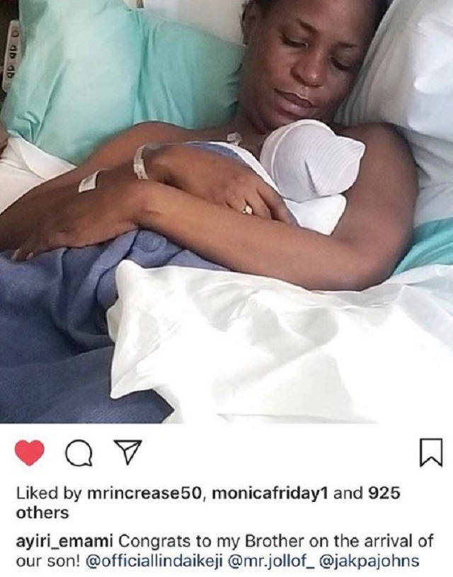 Ayiri Emami Congratulates Sholaye Jeremi and Linda Ikeji on Birth Of Their Son