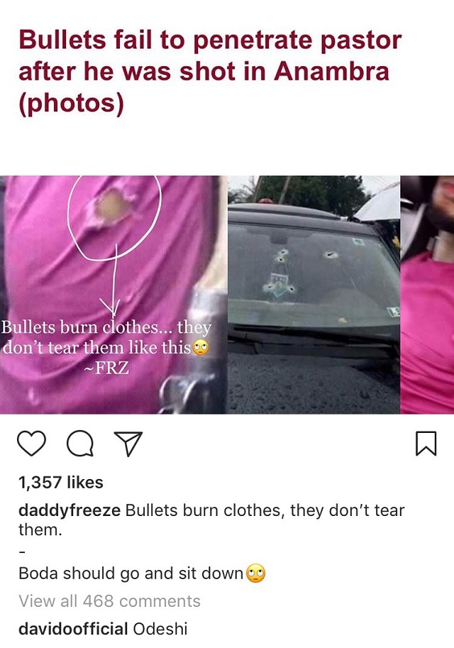 Daddy Freeze and Davido Reacts after Bullets Failed to Penetrate in Pastor’s Body [Photos]