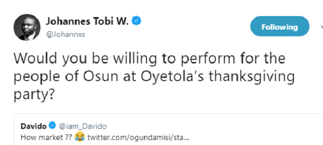 Presidency ‘Sarcastically Invites’ Davido to Perform at Oyetola’s Thanksgiving Party