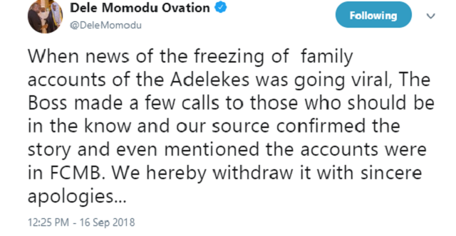 Dele Momodu Admits Spreading Fake News on Frozen Accounts of Davido and Family