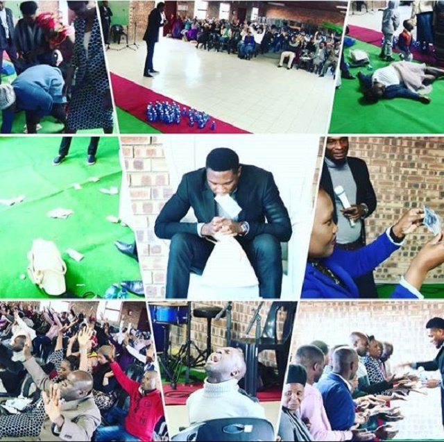 All the Way from Limpopo in S. Africa, Nigerian Pastor Vomits “Miracle Money” During Service [Photos]