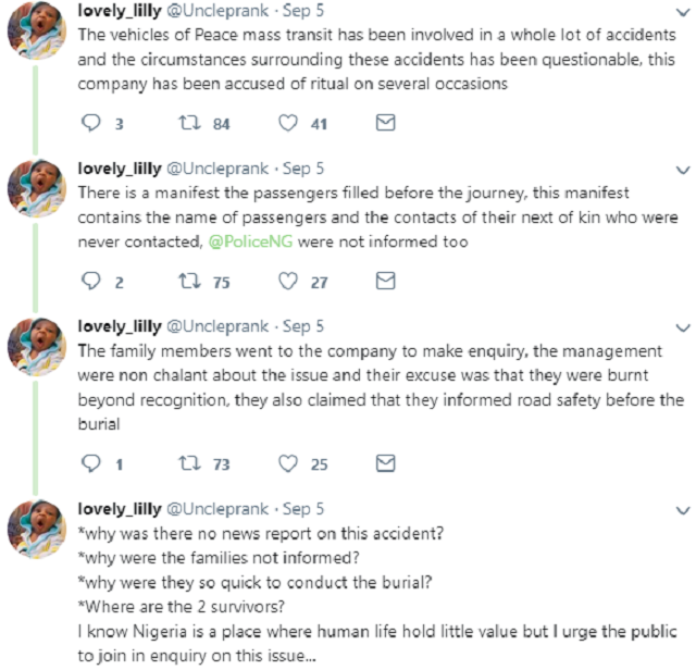 Peace Mass Transit Accused of Burying Passengers Involved In a Fatal Accident without Their Families Consent