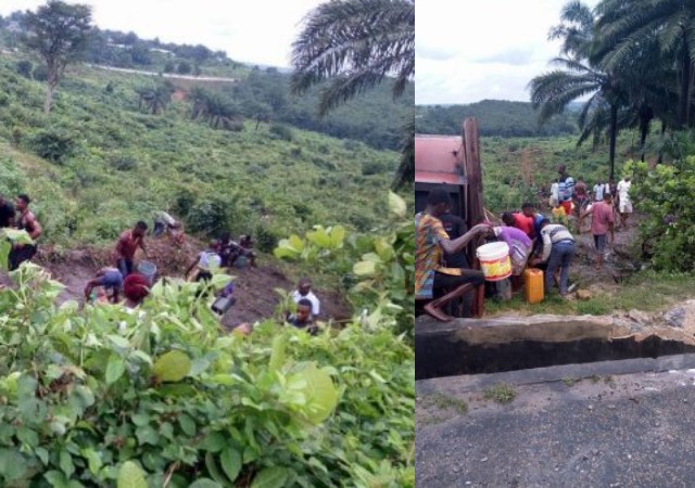 More Photos of Careless Residents Scooping Fuel from a Tanker That Bashed With Police Van in Akwa Ibom