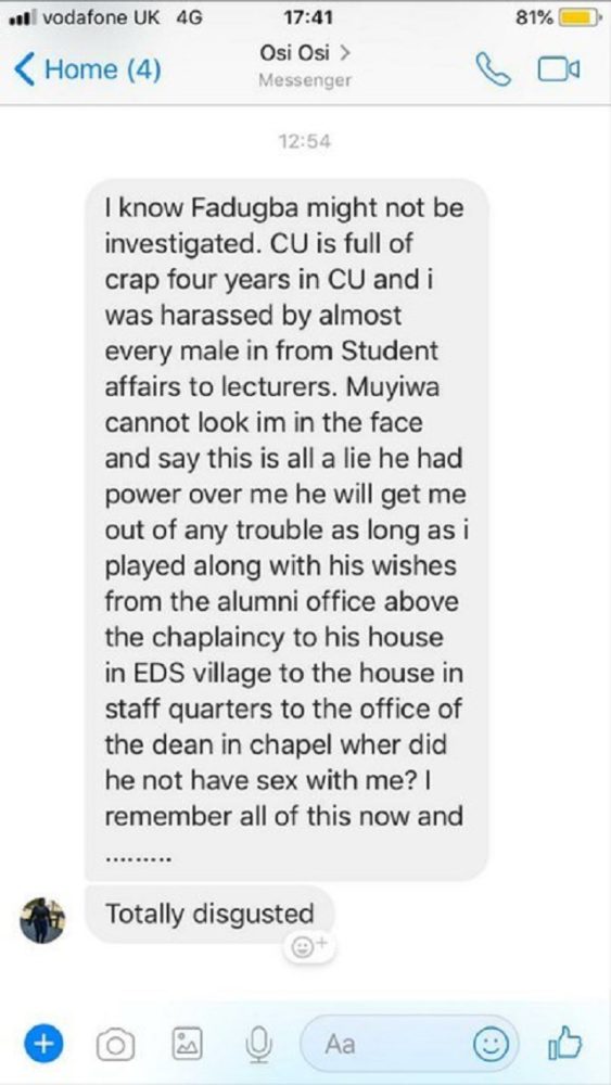 Covenant University Registrar’s S E X Scandal Update: Another Graduate Speaks out on Fresh S E X U A L Allegation