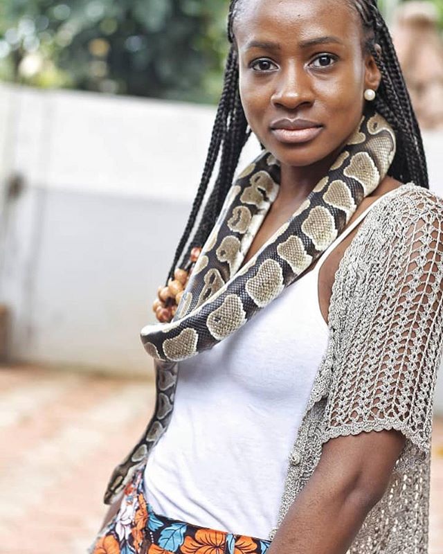 Reality Star, Anto, Spotted With A Huge Python In Benin [Photos]