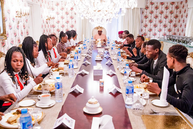 Photos of President Buhari as He Hosts Xplicit Dancers at the Presidential Villa
