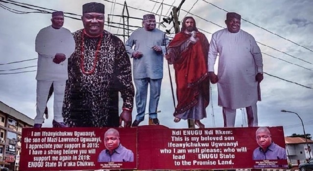 Nigerians Trolls ENUGU STATE GOVERNOR after His Campaign Billboard with "JESUS" By His Side Endorsing Him Floods Online