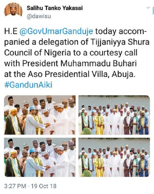 Troubled Gov. Ganduje Meets Buhari in Aso Rock amidst Bribery Scandal [Photos]