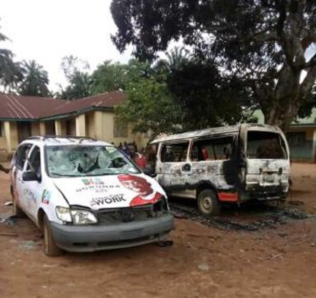 Angry Imo Youths Burn down Campaign Vehicles of Okorocha’s Son-In-Law