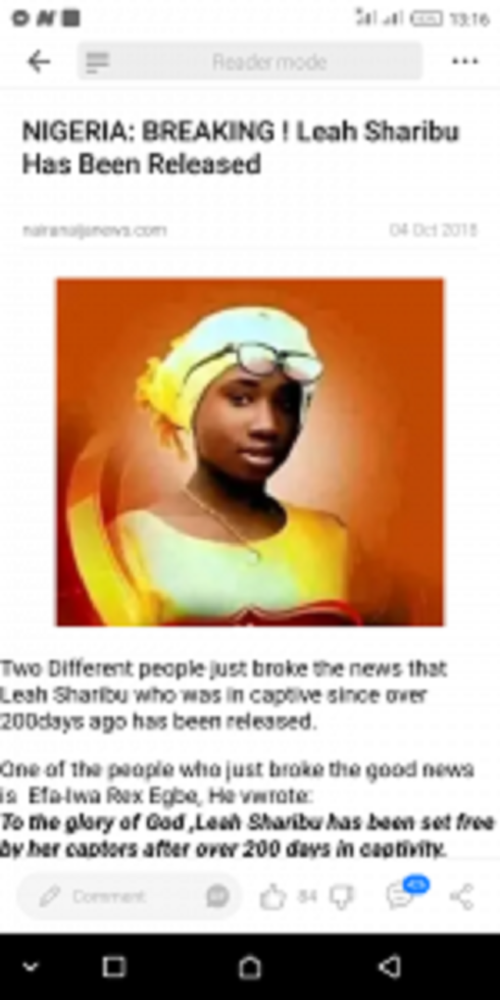 Leah Sharibu Released From Captivity, after Spending Over 200 Days with Boko Haram 