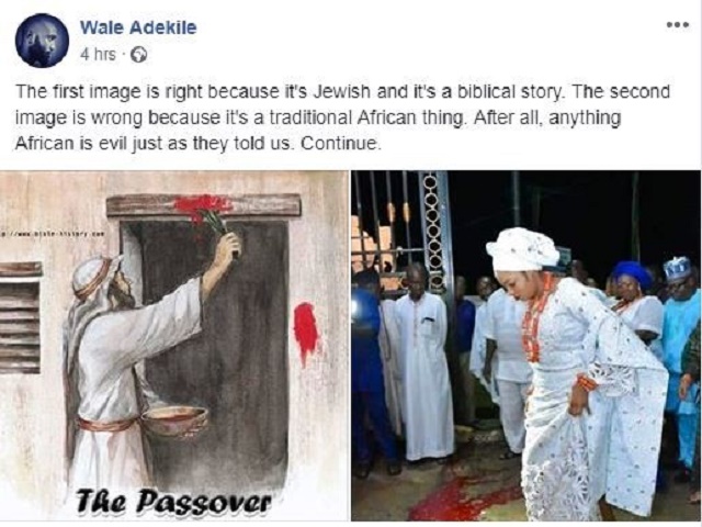 Nigerians Comparing OONI's New Bride, Crossing a Spill of Blood with the Biblical Story of 'THE PASSOVER'