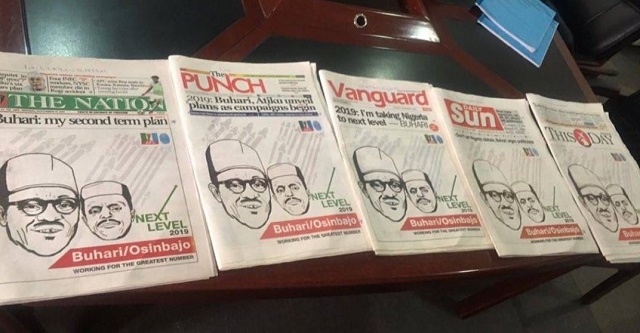 How President Buhari Hijacks Front-Page Of 5 National Newspapers to Flag off His Campaign